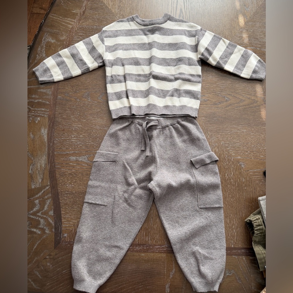 Zara Gray and Cream Knit Sweater with Gray Trousers toddler size 3
